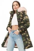 Forever21 Faux Fur-trim Hooded Camo Jacket