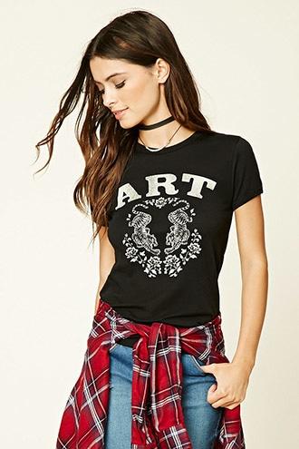 Forever21 Women's  Art Graphic Ringer Tee