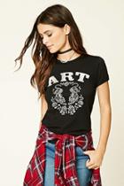 Forever21 Women's  Art Graphic Ringer Tee