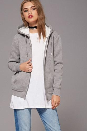 Forever21 Women's  Heather Grey Fleece Knit Hoodie