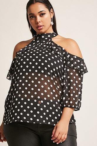 Forever21 Plus Size Polka Dot Open-shoulder Top