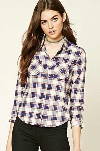 Forever21 Women's  Pocket-front Plaid Shirt