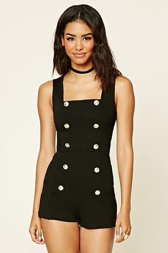 Forever21 Women's  Black Button-front Romper
