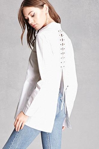 Forever21 Lace-up Back Poplin Shirt