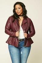Forever21 Plus Women's  Burgundy Plus Size Quilted Moto Jacket