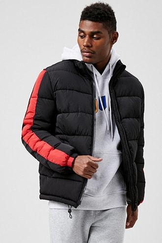 Forever21 Contrast Striped Puffer Coat