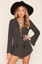 Forever21 Women's  Black & White Ornate Print Romper