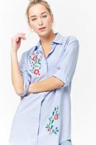 Forever21 Floral Embroidered Shirt Dress