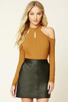 Forever21 Women's  Golden Haze Ribbed Open-shoulder Top