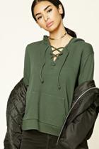 Forever21 Women's  Hunter Green Heathered Lace-up Hoodie