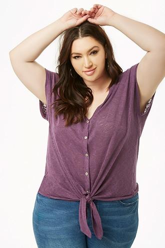 Forever21 Plus Size V-neck Tie-hem Top