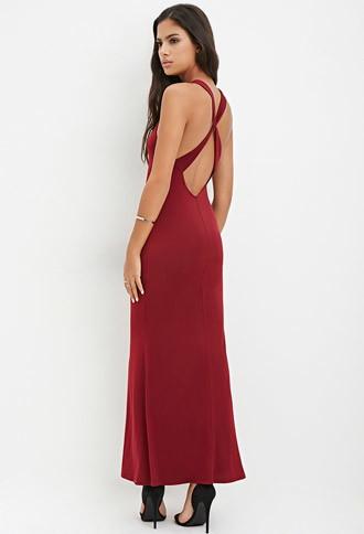 Forever21 Women's  Crisscross-back Bodycon Maxi Dress (burgundy)