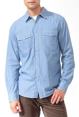 21 Men Buttoned Chambray Shirt