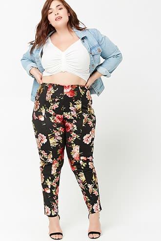 Forever21 Plus Size Metallic Floral Ponte Leggings