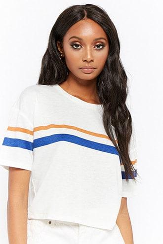 Forever21 Slub Knit Multicolor Striped Tee
