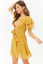 Forever21 Chiffon Polka Dot Plunging Tie-front Dress
