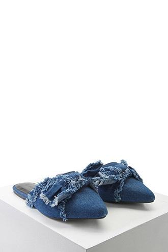 Forever21 Frayed Denim Bow Flat Mules