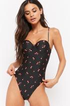 Forever21 Cherry Print Bustier One-piece Swimsuit