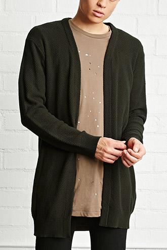 21 Men Men's  Olive Open-front Longline Cardigan