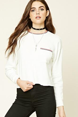 Forever21 Women's  Raw-cut Fleece Sweatshirt