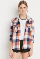 Forever21 Women's  Hooded Plaid Flannel (cream/rust)