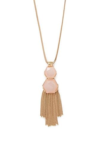Forever21 Gold & Peach Fringe Longline Necklace