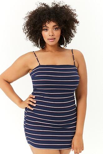 Forever21 Plus Size Tie-back Striped Mini Dress
