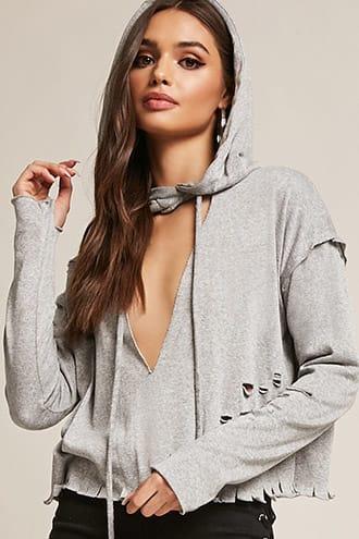 Forever21 Distressed Hooded Top