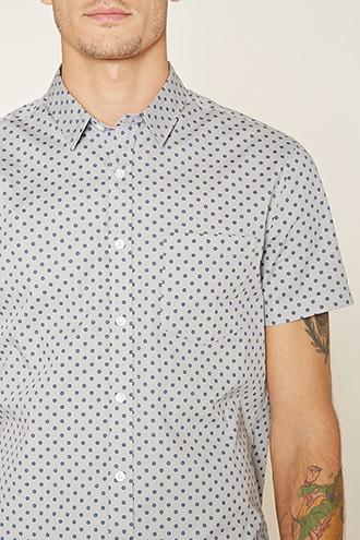 21 Men Men's  Light Grey & Navy Ornate Print Shirt