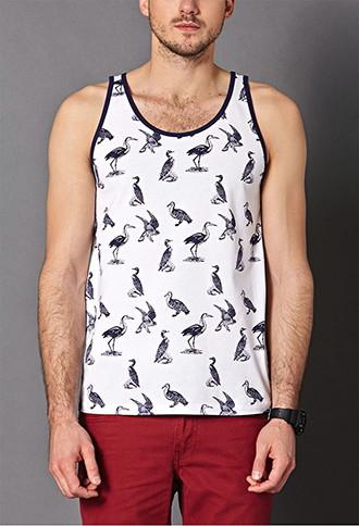 21 Men Bird Print Cotton Tank