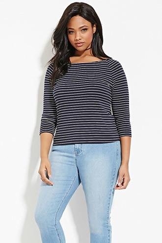 Forever21 Plus Women's  Plus Size Boat Neck Stripe Top