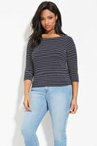 Forever21 Plus Women's  Plus Size Boat Neck Stripe Top