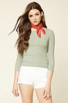 Forever21 Women's  Sage Ribbed Knit Top