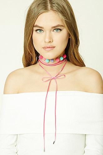 Forever21 Pom Pom Self-tie Velvet Choker