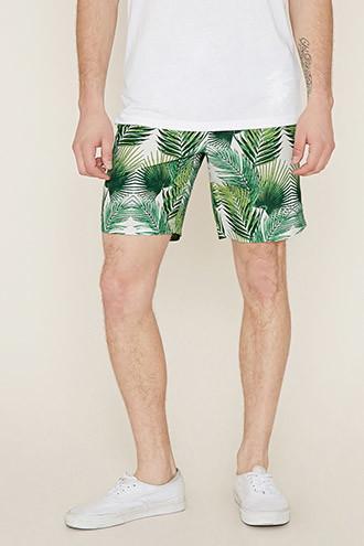 21 Men Men's  Palm Leaf Print Swim Trunks