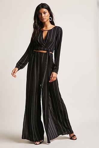 Forever21 Striped Crop Top & Palazzo Pant Set