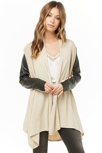 Forever21 Faux Leather-trim Longline Cardigan