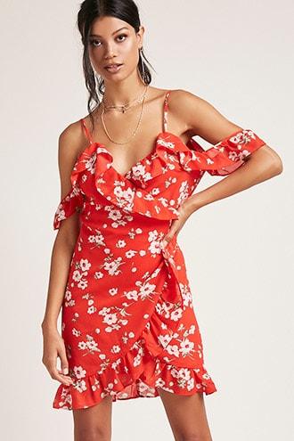 Forever21 Open-shoulder Floral Wrap Dress