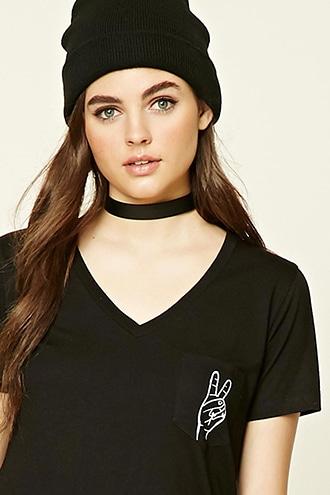 Forever21 Women's  Peace And Good Bye V-neck Tee