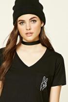 Forever21 Women's  Peace And Good Bye V-neck Tee