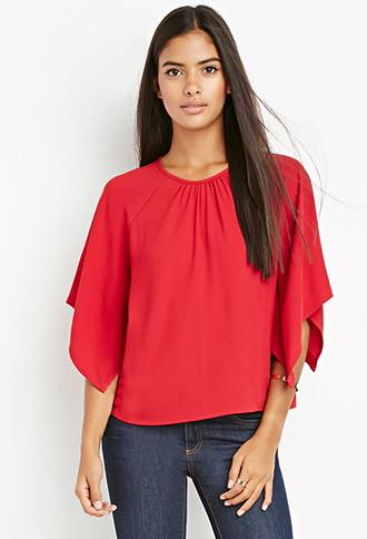 Love21 Angled-sleeve Crepe Top