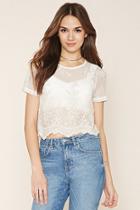 Love21 Women's  Ivory & Light Grey Contemporary Floral Lace Top