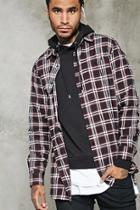 21 Men Men's  Black & Red Slim-fit Flannel Longline Shirt