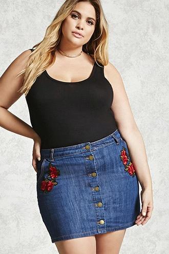 Forever21 Plus Size Floral Denim Skirt