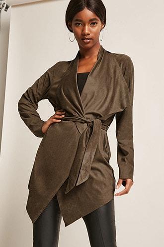 Forever21 May Logan Faux Suede Drape-front Jacket