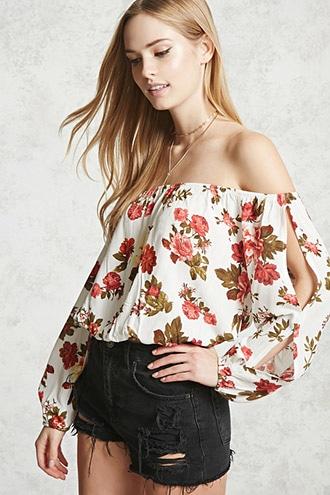 Forever21 Floral Off-the-shoulder Blouse
