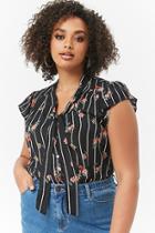 Forever21 Plus Size Pinstriped Floral Print Top