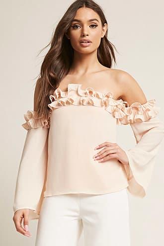 Forever21 Off-the-shoulder Ruffle Crop Top