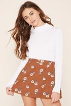 Forever21 Women's  Rust & Cream Floral Denim Mini Skirt
