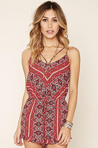 Forever21 Women's  Tile Print Cami Romper